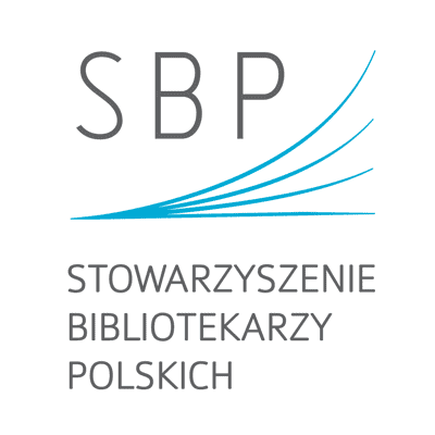 Logo - drukowane litery SBP z napisem Stowarzyszenie Bibliotekarzy Polskich.