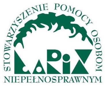 Zielone logo z napisem Stowarzyszenie Pomocy Osobom Niepełnosprawnym Larix