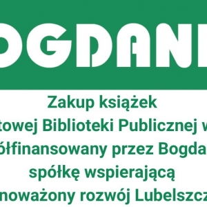 Logo zakupu książek współfinansowanych przez Bogdankę, spółkę wspierającą zrównoważony rozwój Lubelszczyzny