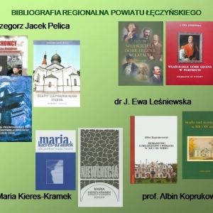 Slajd prezentujący książki autorstwa łęczyńskich regionalistów.